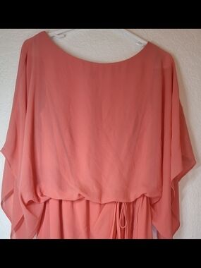 Jessica Howard Coral Chiffon Blouson Dress Cape Sleeve Wrap Skirt Size 8